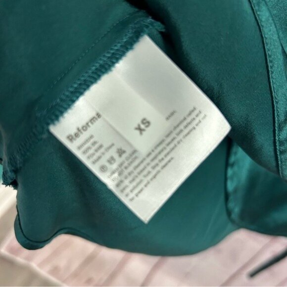 Reformation Starlight Wrap-Over puffed sleeve silk mini dress emerald size XS - Picture 5 of 13